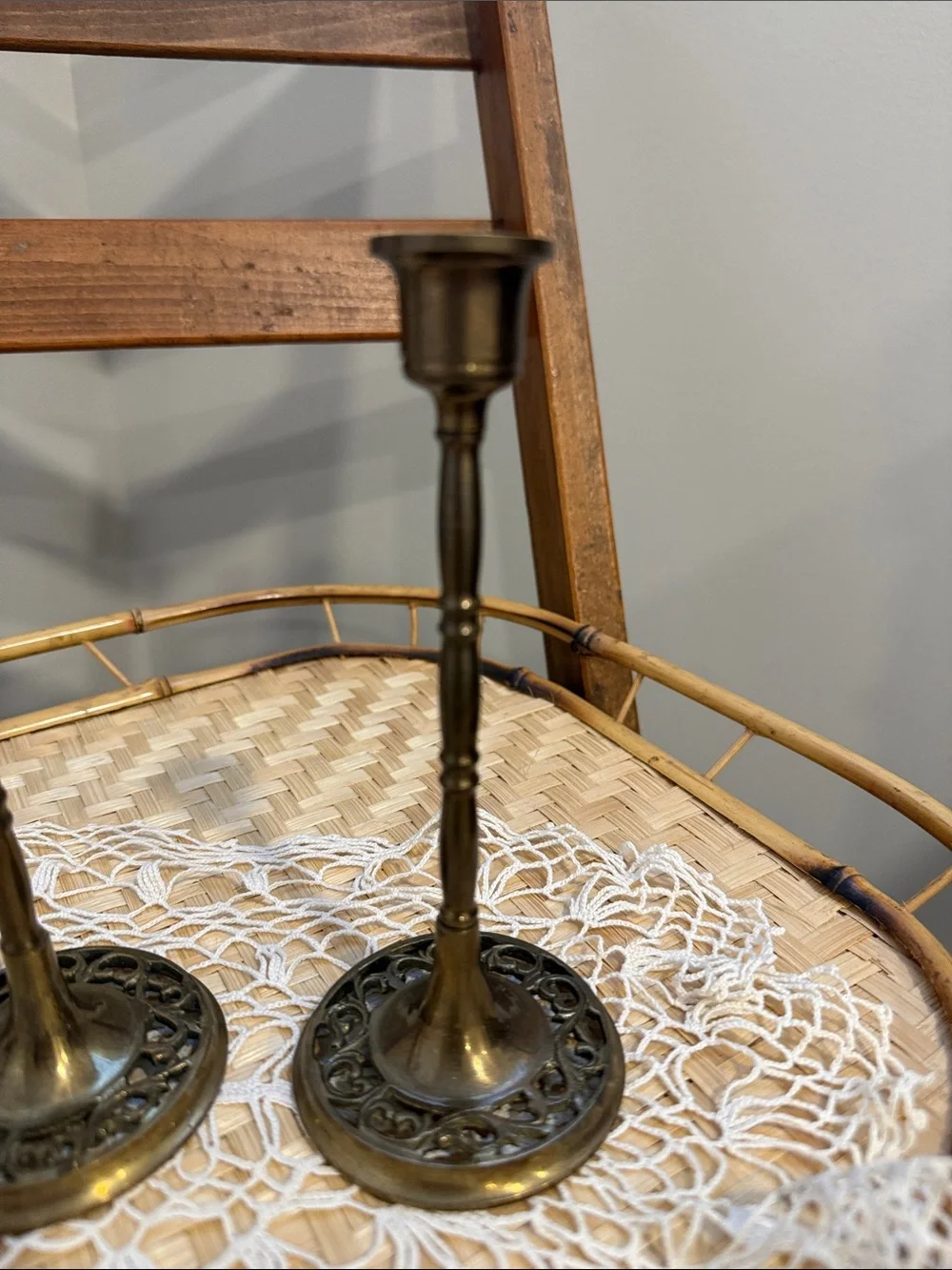 Vintage Brass Candlestick Holders Set of 3 Openwork Brass Traditional Decor